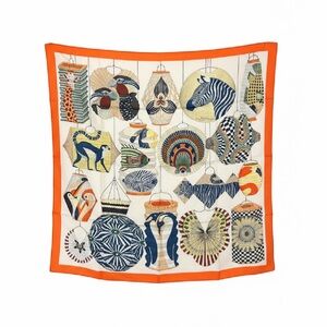 HERMES Carre 90 LANTERNES BALLONS & COCARDES Silk Scarf Orange New With Tags